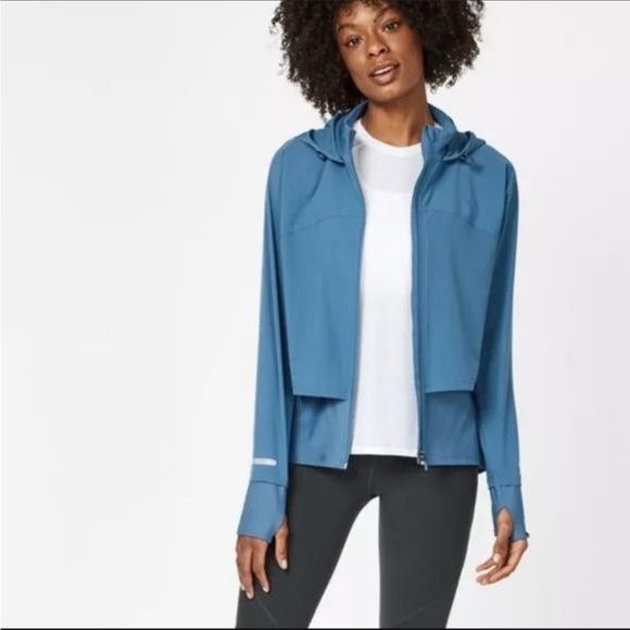 Sweaty Betty Women’s XL Fast Track Jacket Windbreaker Blue Hooded EUC - Picture 2 of 16